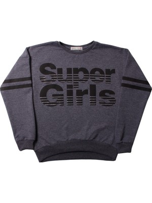 Toontoy Kız Çocuk Sweatshirt Super Girls Baskı ve Taş