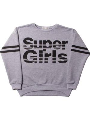 Toontoy Kız Çocuk Sweatshirt Super Girls Baskı ve Taş