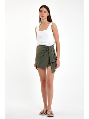 Vena Kadın Armürlü Haki Mini Pareo Etek