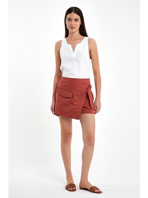 Vena Kadın Sienna Terracotta Slim Fit Gabardin Şort Etek