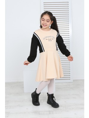 Toontoy Kids  Kız Çocuk Garni Detaylı Baskılı Elbise