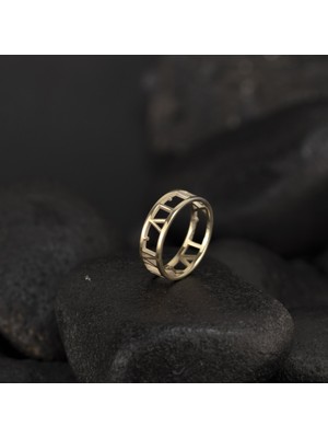One Silver Gold 925 Ayar Gümüş Roma Rakamlı Alyans Yüzük Kişiye Özel Seri