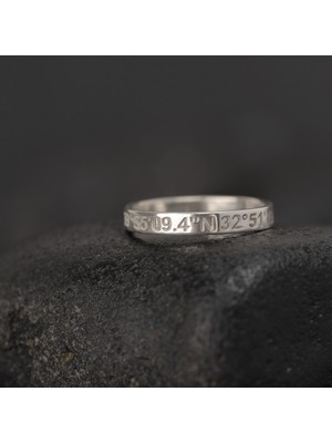 One Silver Gold 925 Ayar Gümüş Konum Yazılı Alyans Yüzük Kişiye Özel Seri