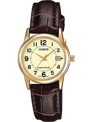 Deri Kadın Kol Saati LTP-V002GL-9BUDF Iyon Kaplama 1 Atm Analog & Dijital Düz Beyaz Altın Takvim Mi