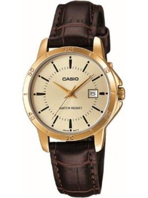 Düz LTP-V004GL-9AUDF Kol Saati Beyaz 1 Atm Takvim Mineral Iyon Kaplama Analog & Dijital Altın Deri