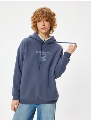 Koton Arkası Baskılı Sweatshirt Kapüşonlu Oversize Kolej Temalı Uzun Kollu