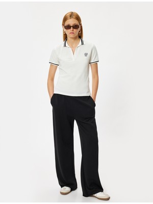 Koton Polo Yaka Tişört Kısa Kollu Pamuklu Çizgi Detaylı