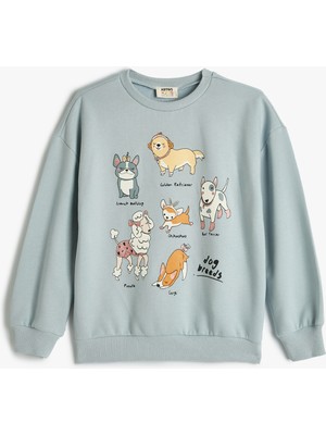 Koton Sweatshirt Köpek Baskılı Bisiklet Yaka Uzun Kollu