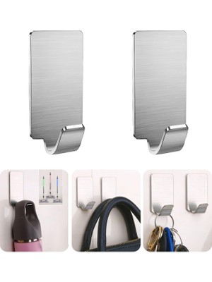 Microcase Güçlü Yapışkanlı Metal Banyo Mutfak Eşya Havlu Vb Ürün Askılığı AL4468- 2 Adet Gümüş