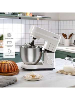 Karaca Maestrochef Beyaz Stand Mikser 1500W 5 L Paslanmaz Çelik Kase ile Güçlü Karıştırma