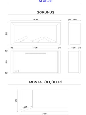 Alaf 80 - Isıtmalı Elektrikli Şömine Sınırsız Renkli Metal Çerçeveli