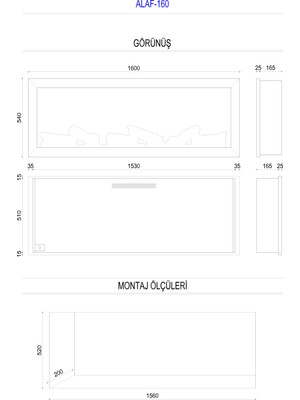 Alaf 160- Isıtmalı Elektrikli Şömine Tek Renkli Metal Çerçeveli