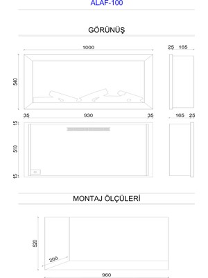 Alaf 100- Isıtmalı Elektrikli Şömine Tek Renkli Metal Çerçeveli