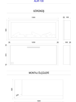 Alaf 130- Isıtmalı Elektrikli Şömine Sınırsız Renkli Metal Çerçeveli