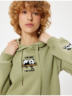 Koton Oversize Kapüşonlu Sweatshirt Panda Işlemeli Kanguru Cepli