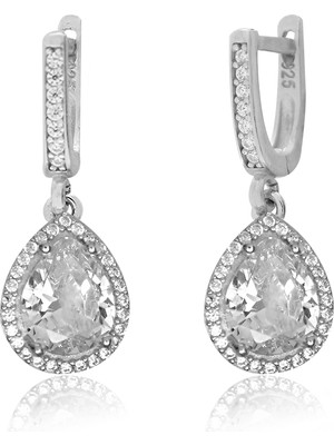 Silveranka 925 Ayar Gümüş Beyaz Su Damlası Küpe