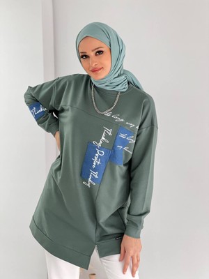 Yk Shopping Mersin Yeşili Baskılı Tesettür Sweetshirt