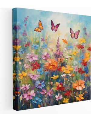 Yaban Hayatı Duvar Süslemesi - Rengarenk Çiçekler ve Kelebekler - Yaban Hayatı, Duvar Dekorasyonu, Kanvas Tablo, Yaban Hayatı, 30X30