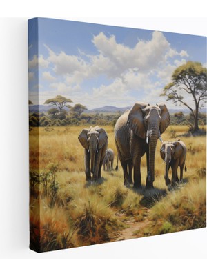 Painted Anarchy Yaban Hayatı Kanvas Tablo - Otlayan Filler Gerçekçi Yağlıboya Tablo - Yaban Hayatı, Kanvas Tablo, Yaban Hayatı, Filler, 30X30