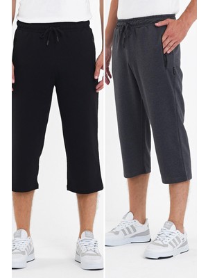 Comeor Erkek 2'li Cepleri Fermuarlı Beli Ayarlanabilir Lastikli Uzun Şort