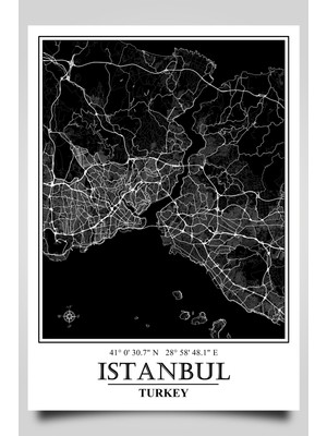 İstanbul Şehir Haritası Çerçevesiz Poster-Avrasya Temalı-Harita Sanatı, Map Art Design