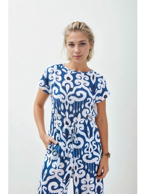 Vitrin Etnik Desen Beli Büzgülü Salaş Bluz