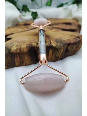Gümüştel El Sanatları Sertifikalı Pembe Kuvars Ortası Karışık Doğal Taş Roller Masaj Aleti