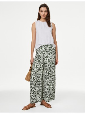 Marks & Spencer Yüksek Bel Desenli Crop Wide Leg Pantolon