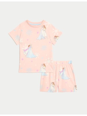 Marks & Spencer Saf Pamuklu Disney Frozen™ Şortlu Pijama Takımı