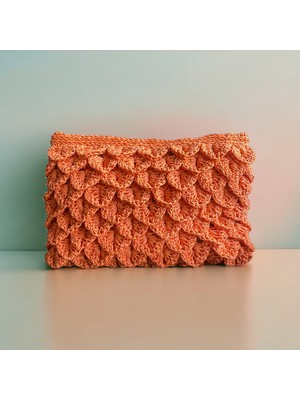 Craftatelier Turuncu Renk El Örgüsü Clutch Çanta