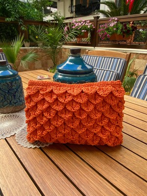 Craftatelier Turuncu Renk El Örgüsü Clutch Çanta