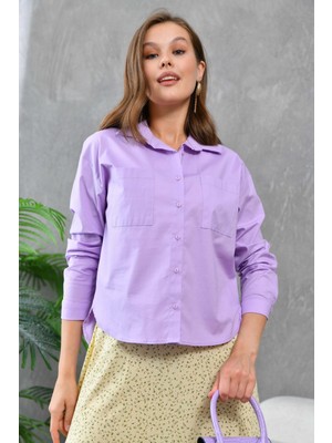 Parkkaron Kadın Arkası Uzun Yırtmaçlı Salaş Dokuma Gömlek