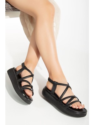 İnfon 24413-841 Siyah Dolgu Topuk Kadın Sandalet