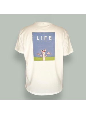 Giyyo %100 Pamuk Basic Oversize Life Yazılı Arka Ön Baskılı T-Shirt