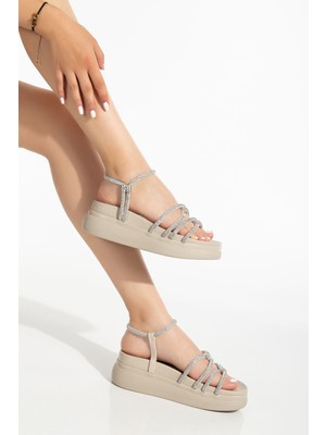 İnfon 24422-1221 Bej Dolgu Topuk Kadın Sandalet