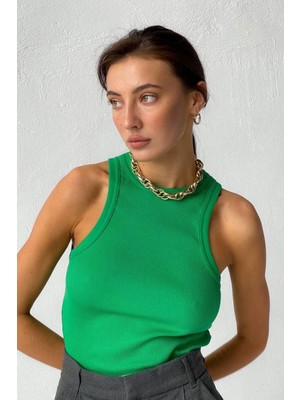 Actiwear Kadın Fitilli Halter Yaka Örme Atlet T-Shirt