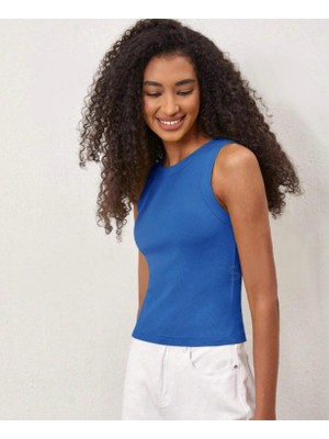 Actiwear Kadın Fitilli Halter Yaka Örme Atlet T-Shirt