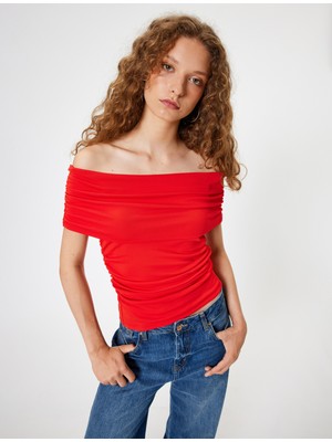 Koton Madonna Yaka Tişört Drapeli Kısa Kollu Slim Fit