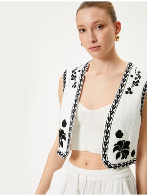 Koton Crop Yelek Nakış Detaylı Pamuklu
