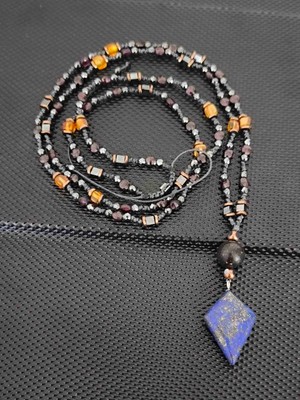 Tahrastone Sertifikalı Baltık Damla Kehribar-Garnet-Opal-Lapis Kolye