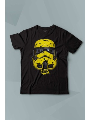 Kendim Seçtim Kısa Kollu Siyah Çocuk T-Shirt Star Wars Mask Sarı Baskılı Çocuk Tişört