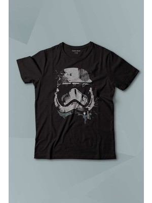 Kendim Seçtim Siyah Çocuk T-Shirt Star Wars Mask Gri Baskılı Çocuk Tişört Kısa Kollu