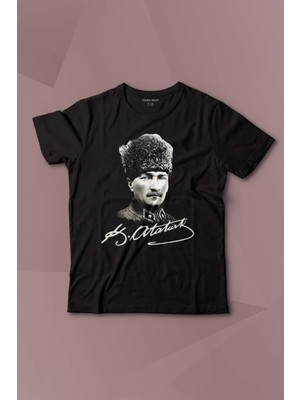 Kendim Seçtim Atatürk Gazi Mustafa Kemal Kalpaklı Baskılı Çocuk Tişört Kısa Kollu
