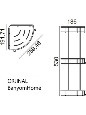 Çelik Banyo Paslanmaz Pirinç 19X19 cm Marin 3’lü Şampuanlık Banyo Rafı