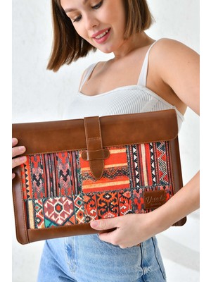 Vardo Geometrik Helene '' Macbook Pro-Air 13.3/13 Inç Deri Kılıf ve Evrak Çantası Dokuma Kılıf Günlük Hay