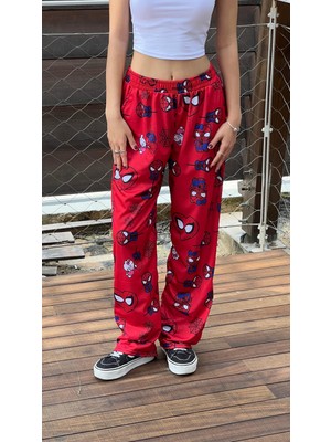 Touz Moda Hello Kitty & Spider-Man Detaylı Kırmızı Unisex Bol Eşofman Altı