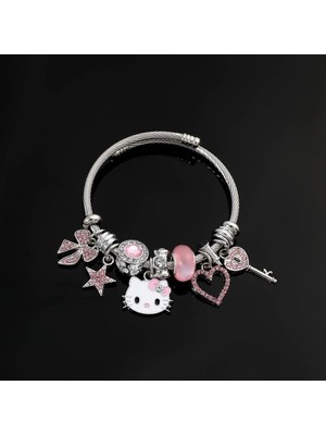 Touz Moda Hello Kitty Detaylı Zirkon Charm Bileklik