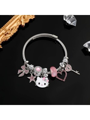 Touz Moda Hello Kitty Detaylı Zirkon Charm Bileklik