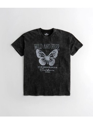 Touz Moda Yıkamalı Butterfly Baskılı Unisex Oversize Vintage T-Shirt