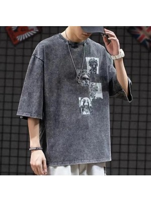 Touz Moda Yıkamalı Art Baskılı Unisex Oversize Vintage T-Shirt